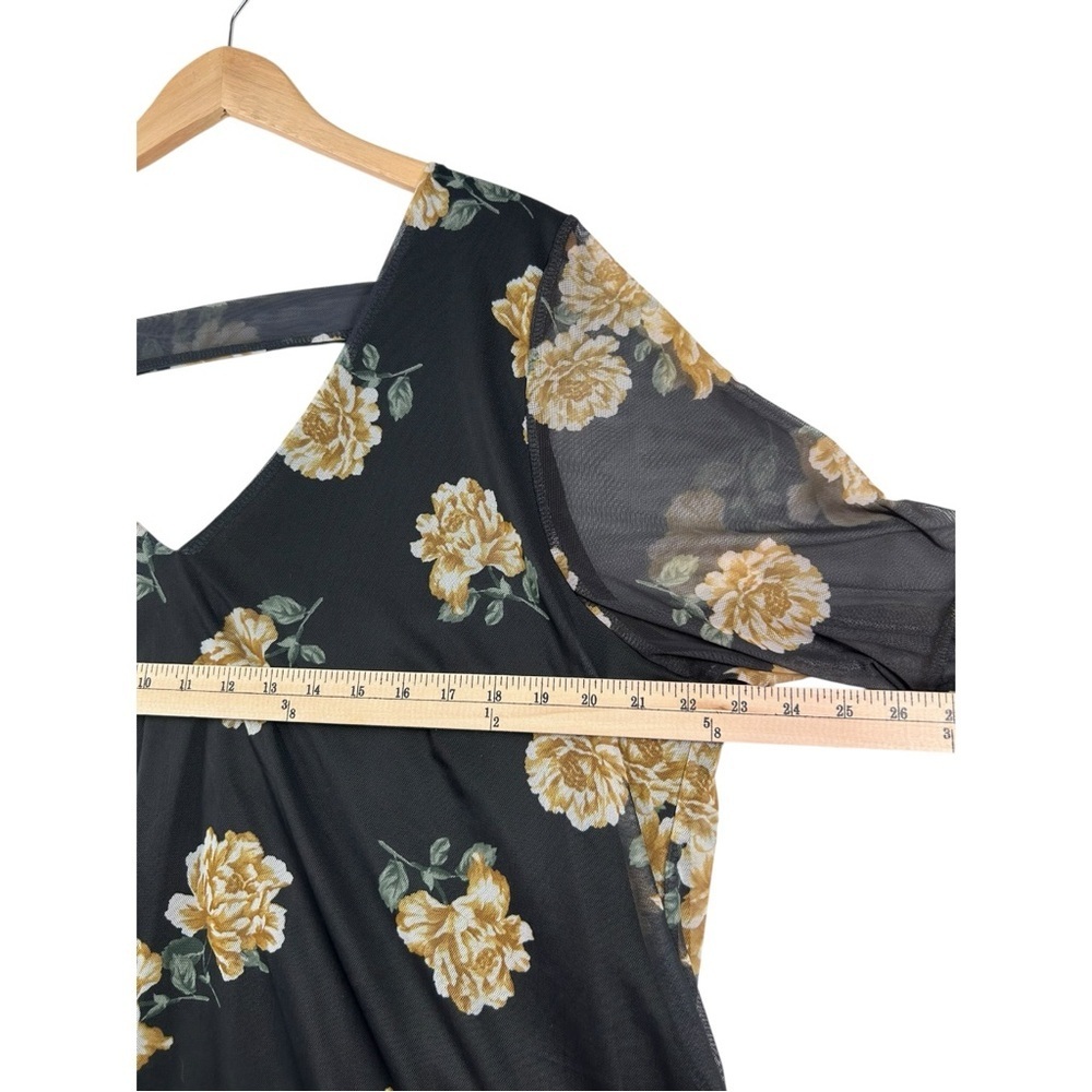 Torrid Floral Mesh Blouse Size 3 Black Yellow Long Sleeve Plus Size - Picture 4 of 10